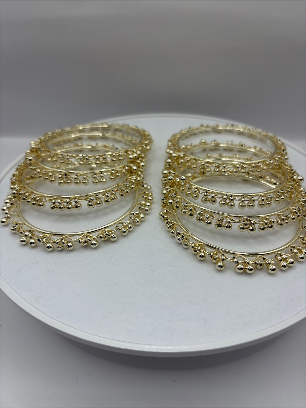 Vintage Kashmiri Gold Bell-Accent Bangle Bracelets - Set of 8
